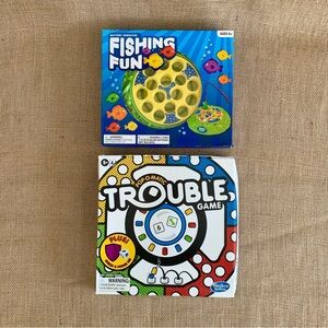 HASBRO Pop-o-matic Trouble Game Plus Shield Power Dice & Fishing Fun Ages 5+